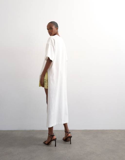 Topshop – Elfenbensvit t-shirt i oversize med asymmetrisk fåll, 4 av 4