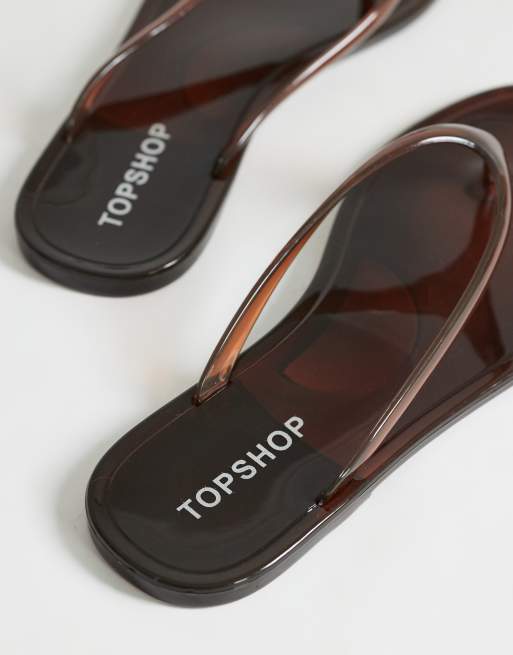 Topshop Elias jelly thongs in brown, 4 of 4
