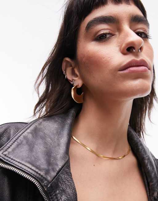 Topshop Elio curved hoop stud earrings in matte gold