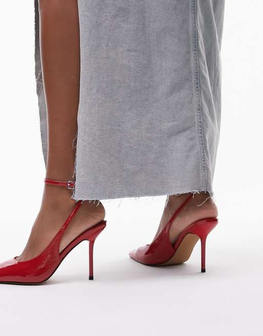 Topshop Eliza sling back heeled pumps in red ASOS