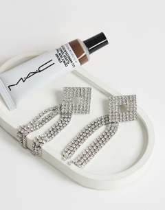 Model wearing Eliza stud tassel embellished earring in silver