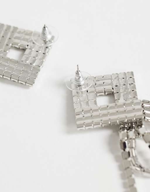Topshop Eliza stud tassel embellished earring in silver, 3 of 4