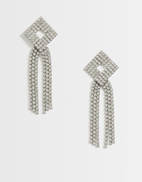Topshop Eliza stud tassel embellished earrings in silver - view 1