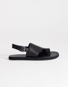Ella leather toe loop sandal in black