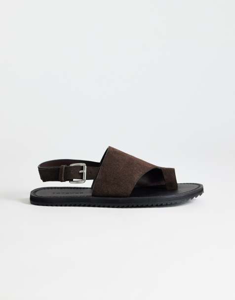 Topshop Ella leather toe loop sandal in chocolate - view 1