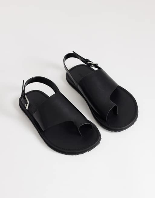 Topshop Ella leather toe loop sandals in black, 2 of 4