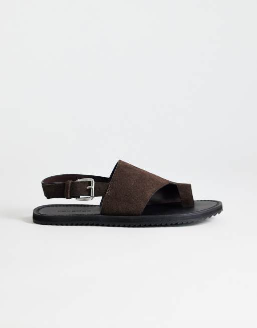 Topshop - Ella - Sandali infra-alluce in pelle color cioccolato 