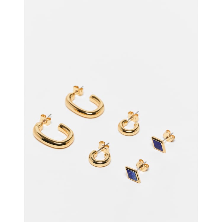 Topshop Elle 14k gold plated 3pk stud and hoop earrings in  display picture 1