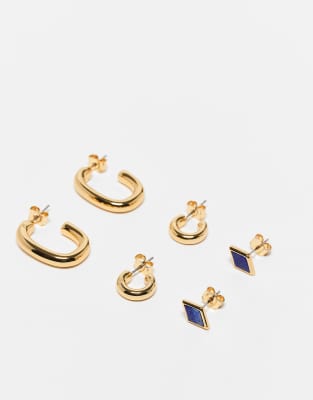 Elle - Lot de 3 paires de créoles et de boucles d'oreilles en plaqué or 14 carats - Doré One Size