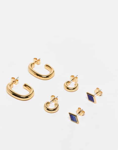 Topshop - Elle - Lot de 3 paires de créoles et de boucles d'oreilles en plaqué or 14 carats - Doré - view 1