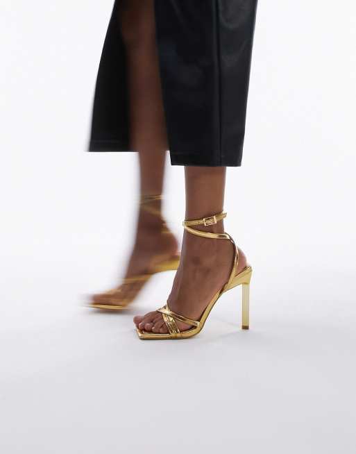 ASOS DESIGN Neva barely there heeled sandals in gold