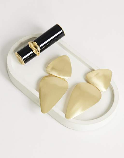Topshop Elliot statement stud earring in brushed gold tone, 2 of 4