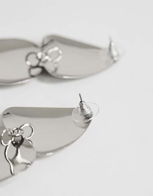 Topshop Elliot statement stud earring in silver brushed, 3 of 4