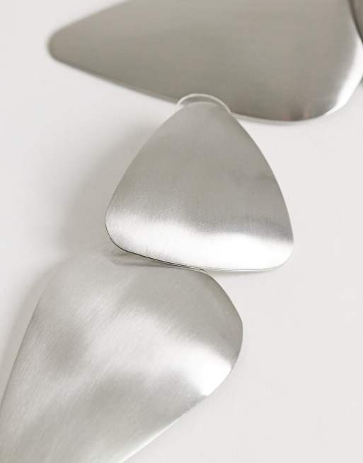 Topshop Elliot statement stud earrings in silver brushed, 4 of 4