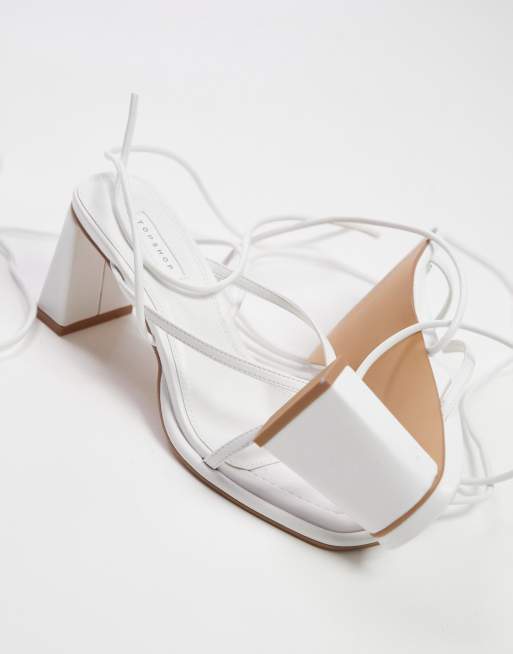 Topshop - Ellis - Sandali bianchi allacciati alla caviglia con tacco largo, 4 di 4
