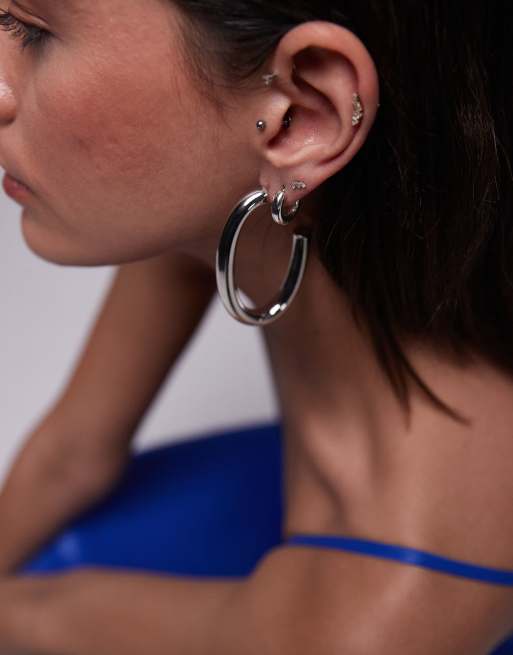Topshop - Ellis - Store hoop-øreringe i sølvfarve