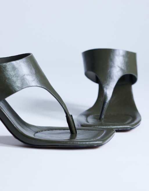 Topshop - Elodie - Mules à talon avec entredoigt - Kaki, 4 de 4