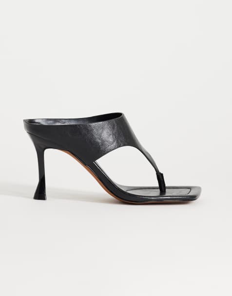 Topshop - Elodie - Sandalias de dedo negras estilo mules de tacón medio - view 1