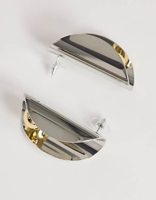 Topshop Eloise statement stud earrings in silver and gold, 2 of 3