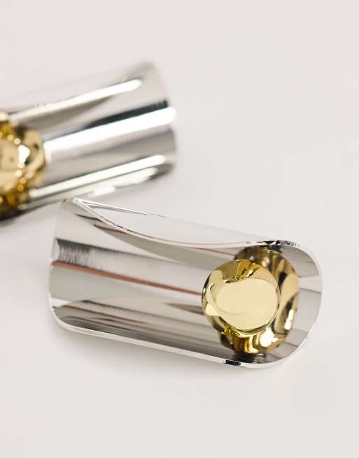 Topshop Eloise statement stud earrings in silver and gold, 3 of 3