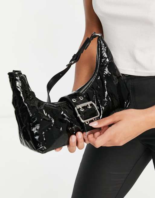 Topshop elongated pu shoulder in black, 3 of 4