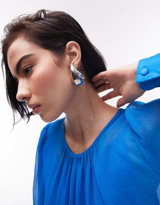 Topshop - Elsa - Orecchini a bottone oversize a forma di goccia argentati
