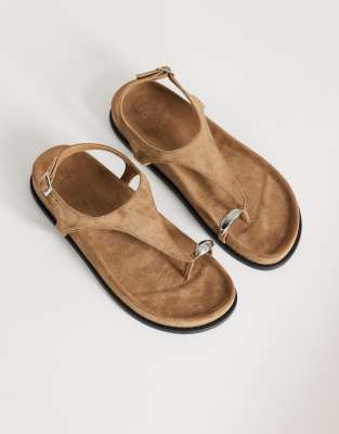  Elsie hardware footbed sandal in taupe faux suede 