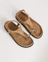 Topshop Elsie hardware footbed sandal in taupe faux suede 