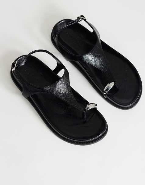 Topshop Elsie hardware footbed sandals in black - view 1