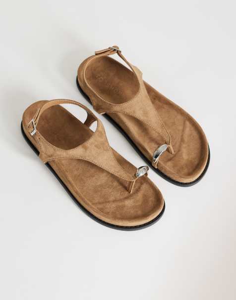 Topshop - Elsie - Sandalen van imitatiesuède met hardware en gevormd voetbed in taupe - view 1