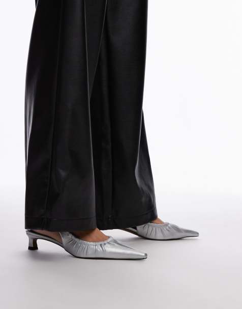 Topshop - Ely - Slingbackschoenen met halfhoge hak en rimpeleffect in zilver - view 1