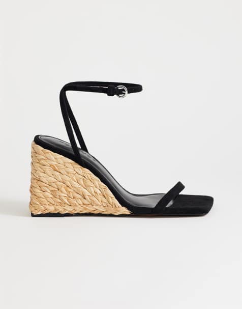Topshop – Elysia – Svarta, tvådelade sandaler i raffia - view 1