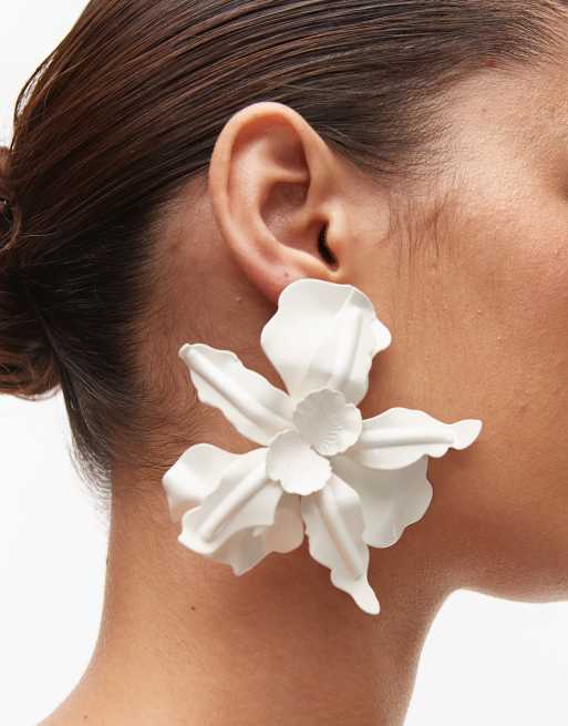 Topshop Em statement floral earring in white | ASOS