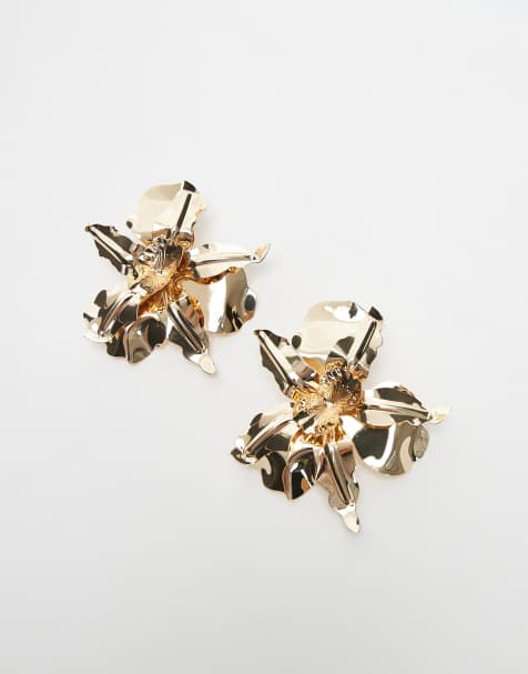 Topshop Em statement floral earrings in gold tone - view 2