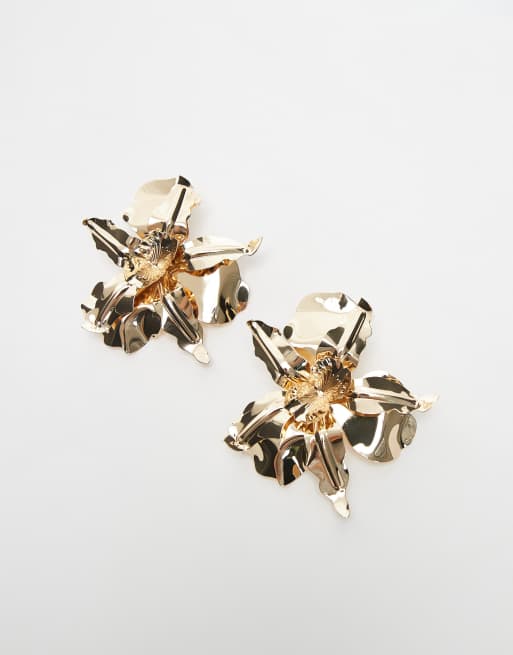 Topshop Em statement floral earrings in gold
