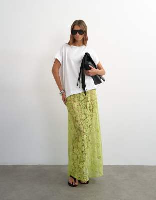 Topshop embellished floral lace maxi skirt in green