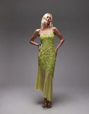 Topshop embellished godet hem cami dress in lime green - view 1