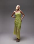 [Topshop] Topshop embellished godet hem cami dress in lime green-Yellow 8 Lime green