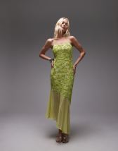 Topshop abstract print ruched side tank top in green