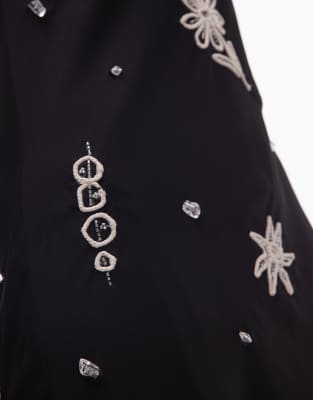 Topshop Embellished Mini Cami With Martini Roping-black In Black