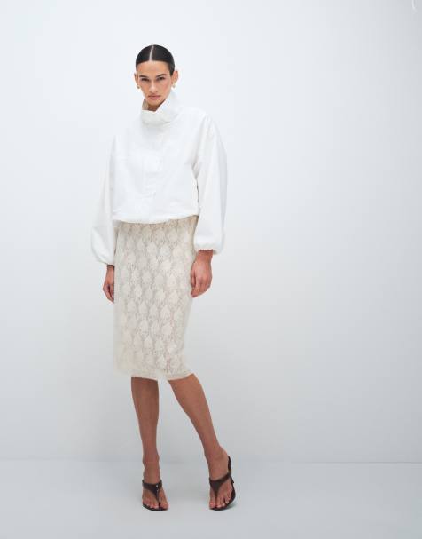 Topshop embellished sequin midi skirt in ivory - view 1