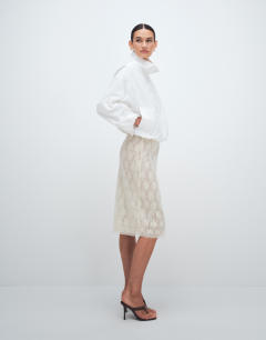 Model wearing Embellished sequin midi skirt in ivory