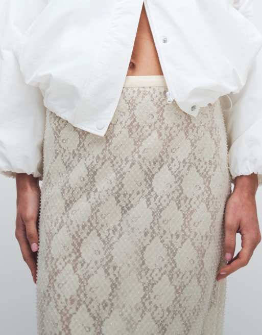 Topshop embellished sequin midi skirt in ivory, 5 of 12