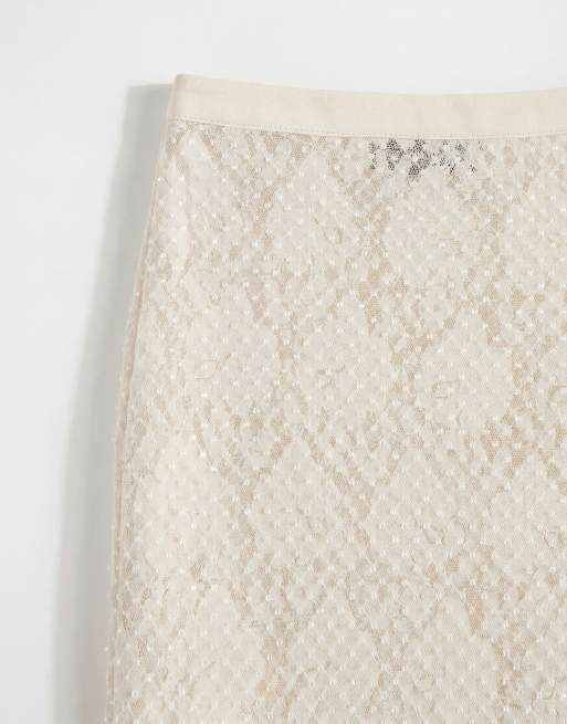 Topshop embellished sequin midi skirt in ivory, 8 of 12