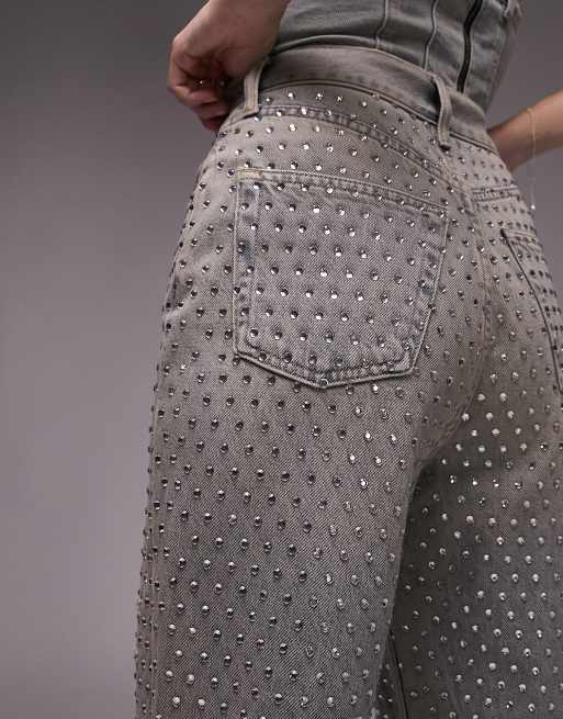 Topshop embellished straight Kort jeans in dirty bleach ASOS