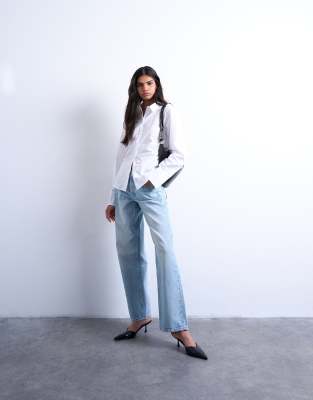 Topshop - Ember - Ausgeblichene Jeans mit geradem Schnitt und niedrigem Bund-Blau