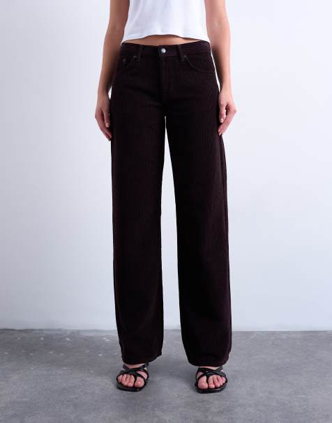 Topshop – Ember – Cord-Jeans in Bitterschokoladenbraun mit niedrigem Bund und geradem Bein - view 1