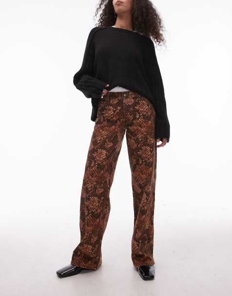 Topshop - Ember - Jean droit à taille basse avec imprimé serpent - Marron - view 1