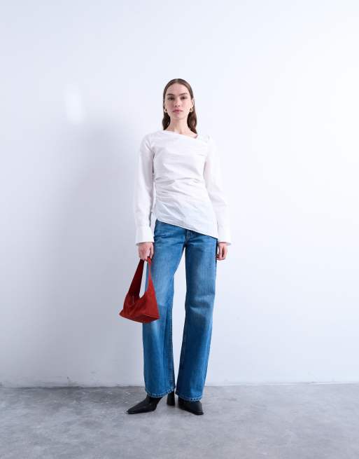 Topshop - Ember - Jean droit à taille basse - Bleu moyen