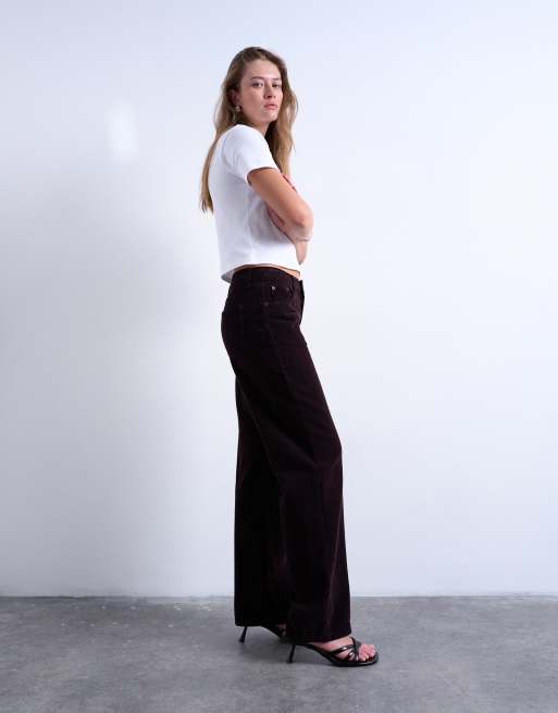 Topshop - Ember - Jean droit à taille basse en velours côtelé - Chocolat amer, 3 de 7
